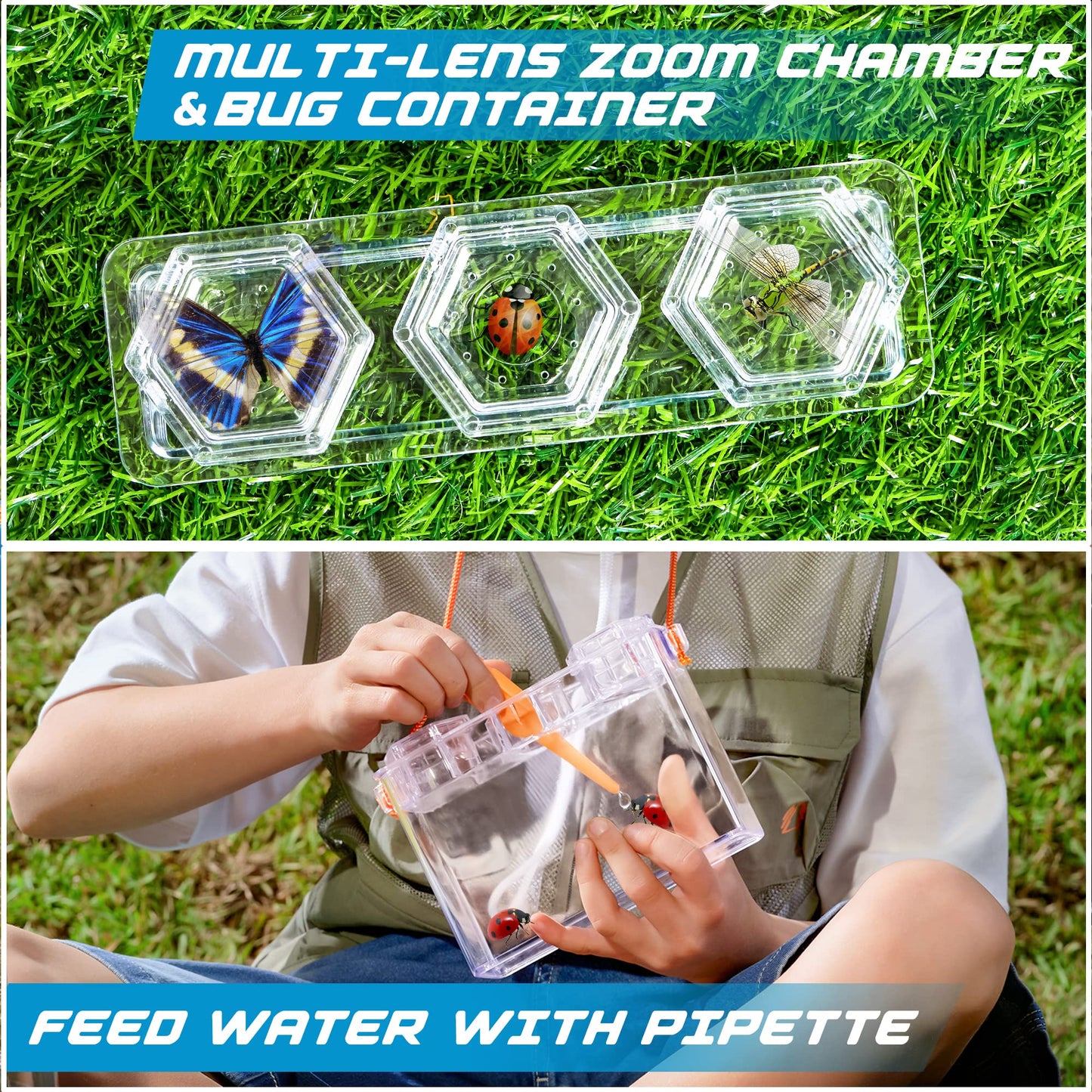 SYNCFUN Bug Catcher Nature Exploration Set - Includes Habitat Bucket, Critter Box, Butterfly Net and Exploration Hat Bug Catching Kids 3+