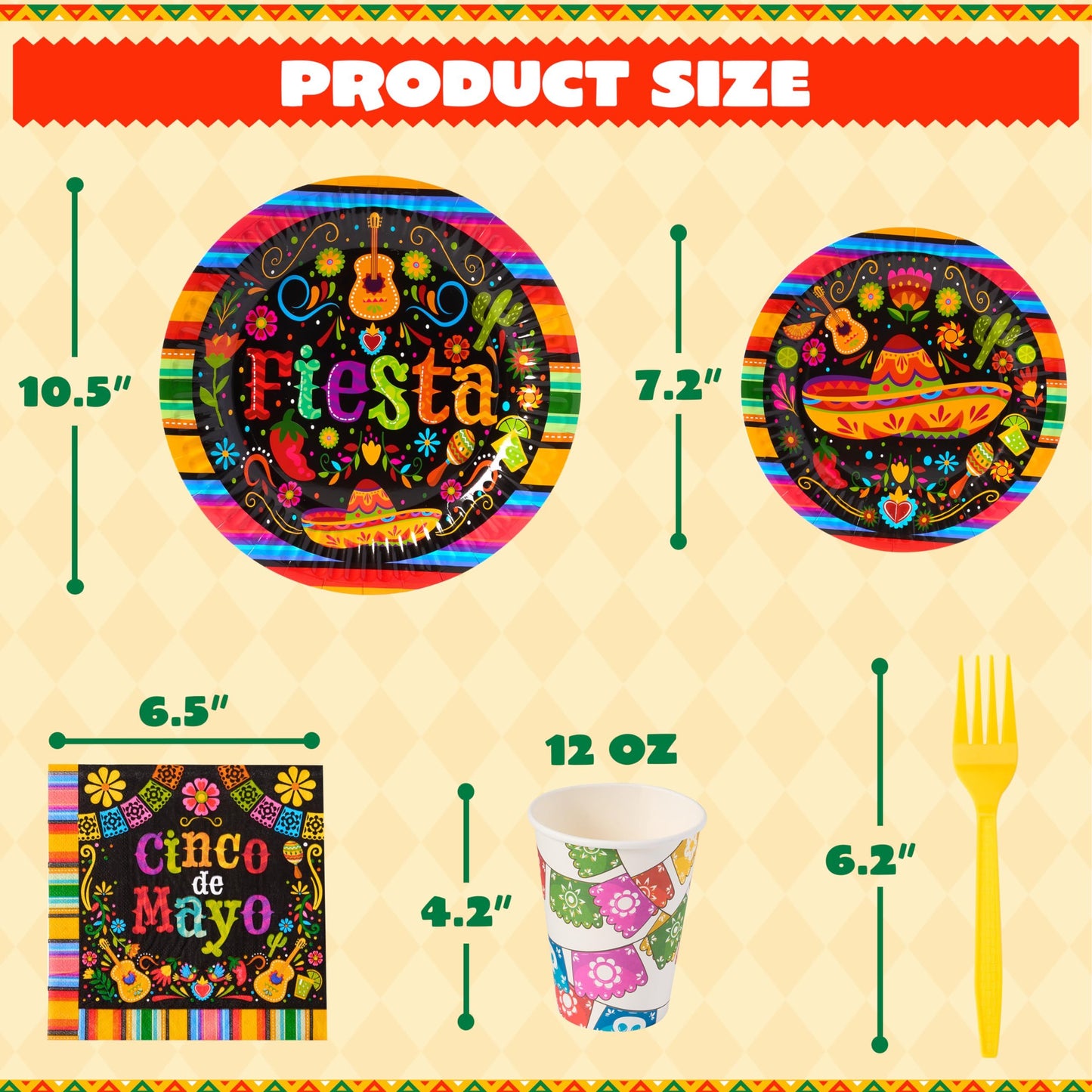 168 pieces of carnival party paper plates and napkins set for decorating Mexican themed parties