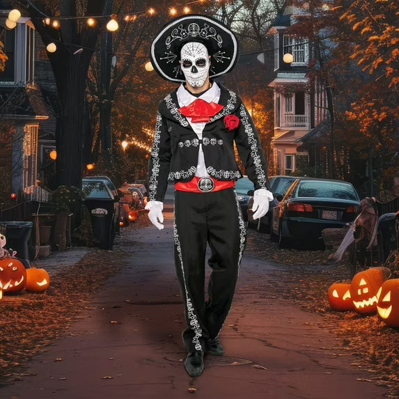 Syncfun Men Day of The Dead Mariachi Senor Costume Set, Dia Muertos Costume for Adult Dress Up PartySyncfun Men Day of The Dead Mariachi Senor Costume Set, Dia Muertos Costume for Adult Dress Up Party