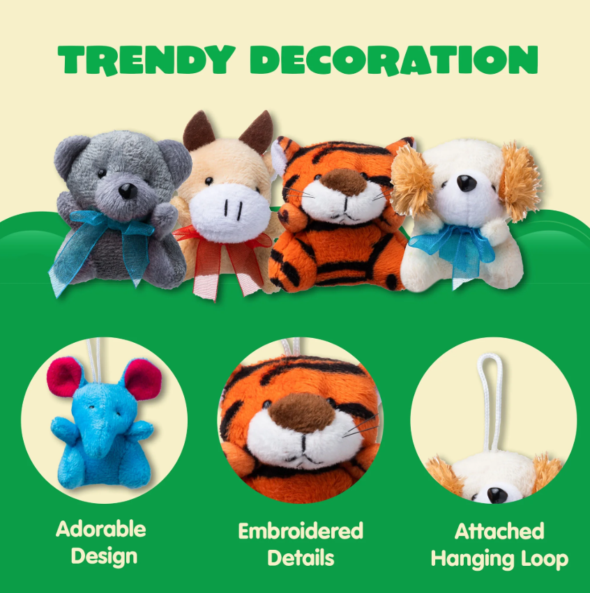 Joyfy 24 Pcs Party Favors for Kids 3" Mini Stuffed Animals Bulk Cute Small Plush Toys, Pinata Fillers, Animals Keychain Decoration for Boys Girls, Teacher Student Gifts Prizes, Birthday Supplies