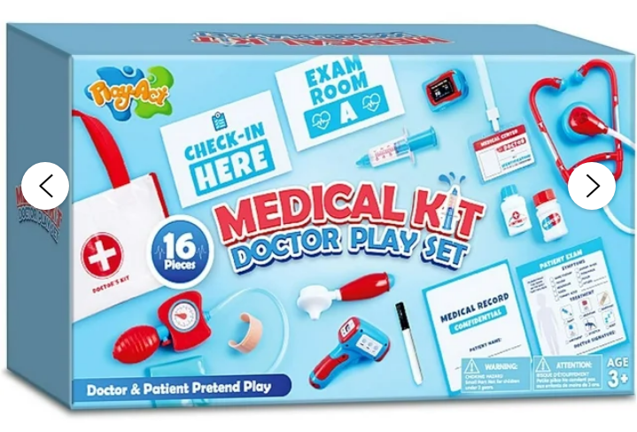 Joyfy 16-Piece Pretend Medical Kit with Bag, Kids Doctor Role Play Set, Realistic Toy Stethoscope,Reusable Record Cards,Dress Up Doctor Playset for Toddlers Ages 3+