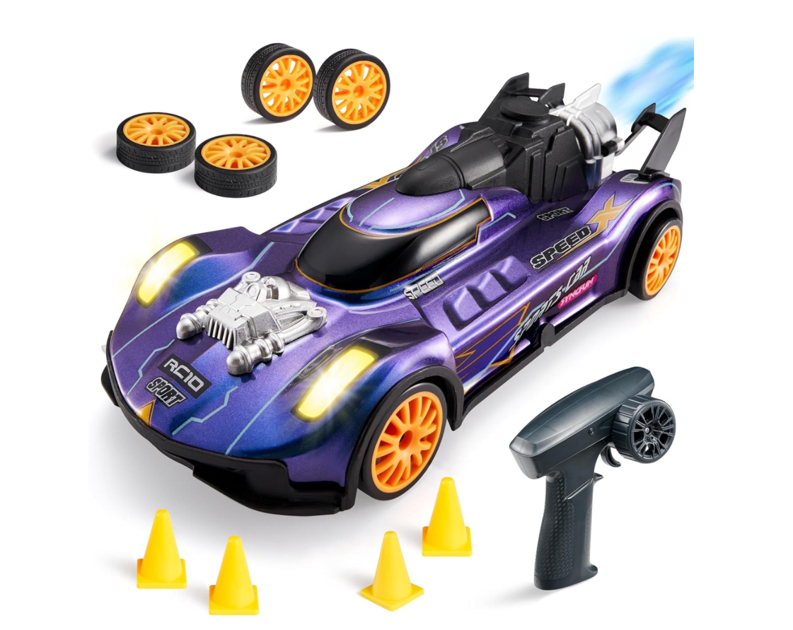 JOYFY 1:20 Scale Remote Control Car RC Drift, 2.4GHz Mini Drift RC Cars, Four-Wheel Drive, with Cool Smoke Effect, Birthday Gift Toy for 6+ Year Old Boys Girls Kids(Purple)