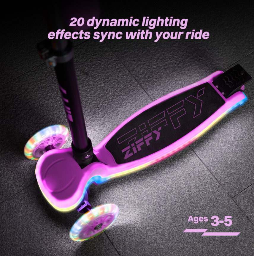 ZIFFY Kids Scooter for Boys & Girls LED Light-Up Wheels, Pink