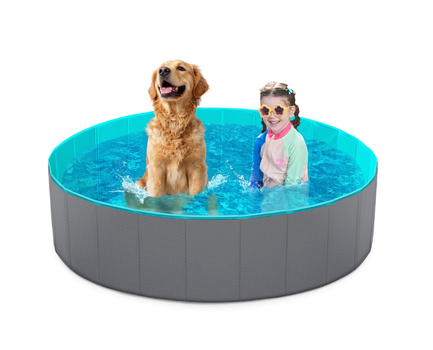 JOYFY 48 x 12 Inches Plastic Kiddie Pool, Pet Swimming Pool Foldable Portable for Dogs Cats and Kids Grey