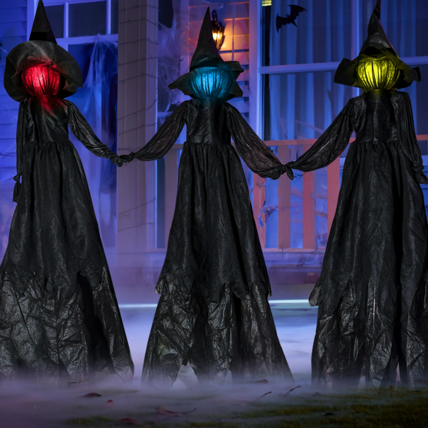 Joyfy 3 Pack Witches Halloween Decorations Outdoor,51" Lighted Witch Stakes Yard Decoration with Sound Activation,Life Size Scary Witch Trio Halloween Props for Lawn Grave Party