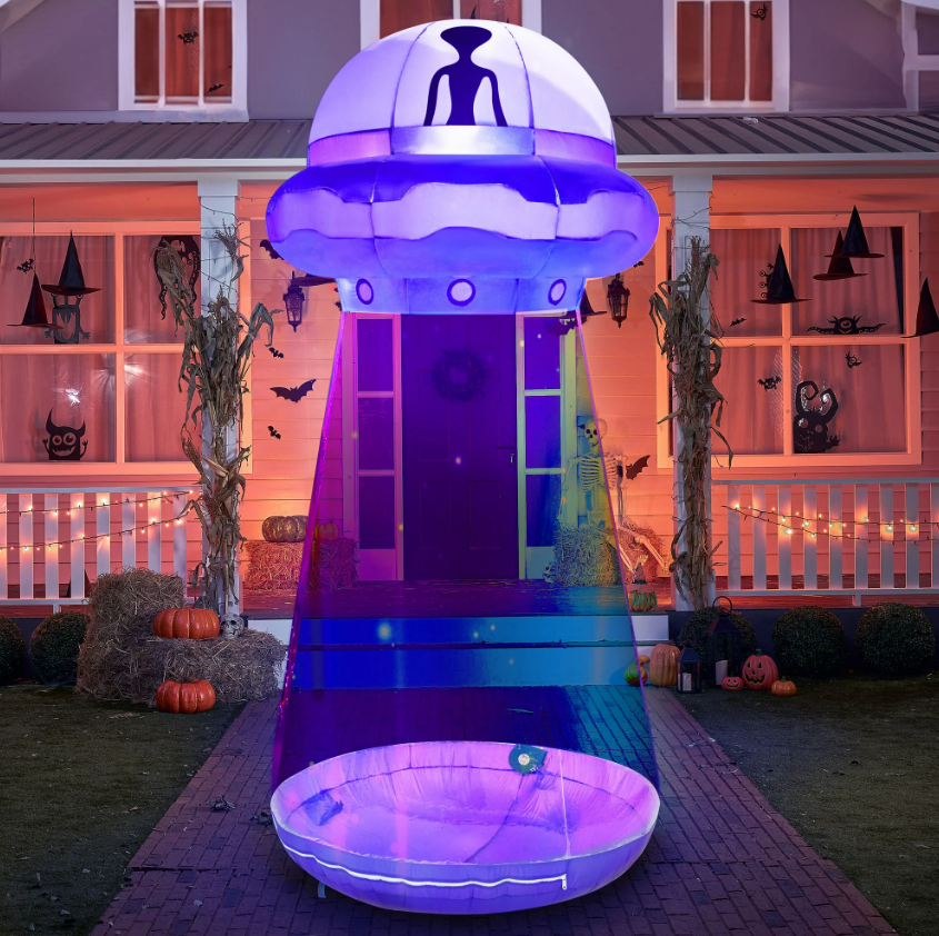 Joyfy 9ft Halloween Inflatable UFO Alien Decoration with Built-in LEDs,UFO Halloween Decorations Outdoor Blow Up Yard Lawn Decoration