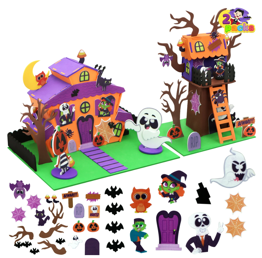 Joyfy 2 Pack Halloween Crafts for Kids,Pumpkin Foam Decorating Kits 3D Tree House and Pumpkin Haunted House,Halloween Party Supplies Arts and Crafts