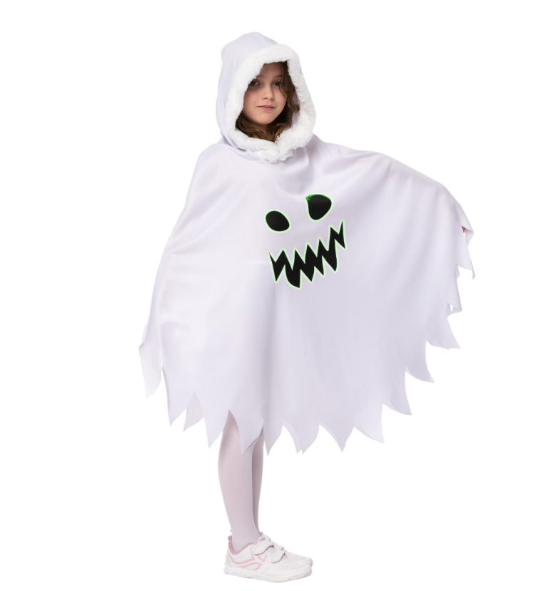 Joyfy Girls Smiling Ghost Costume, Scary Halloween Costume for Kids, Toddler Ghost Cloak Cape for Halloween Dress Up Cosplay