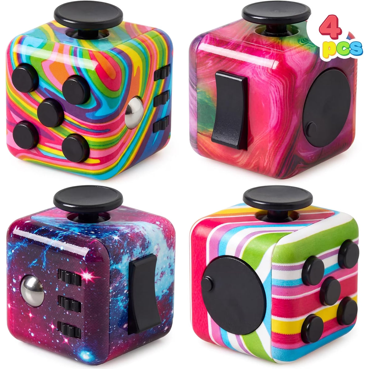 Joyfy 4PCS 6-Sided Infinity Cube Fidget Toys, Folding Fidget Cube Sensory Toys for Kids and Adults, Portable Handheld Fidget Toys for Party Favors, Birthday Gifts