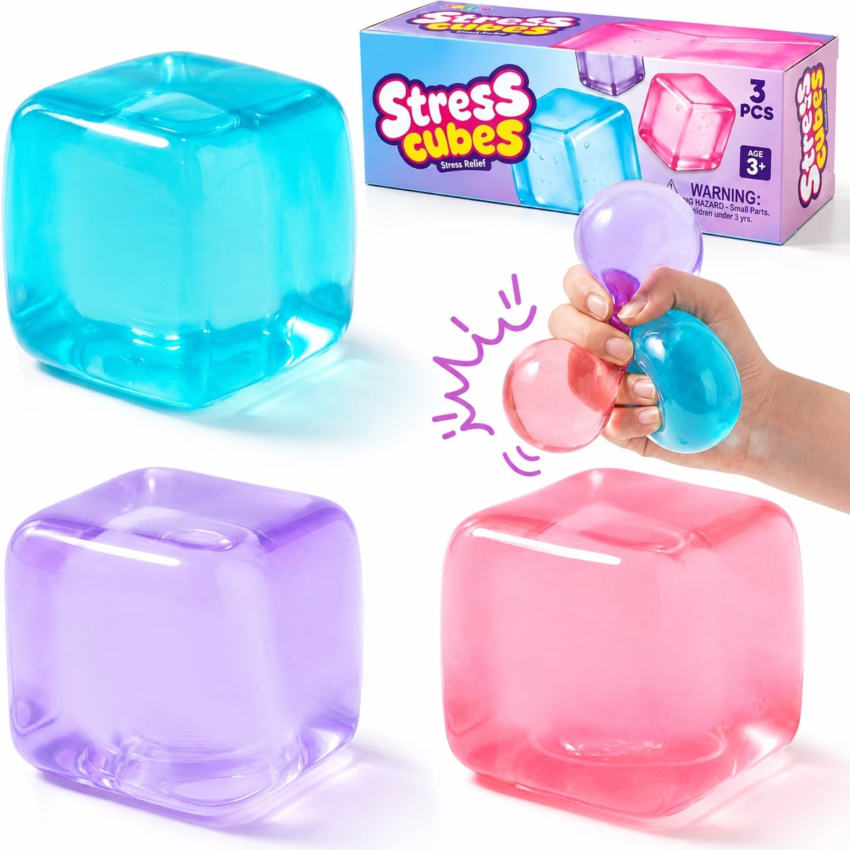 Joyfy 3 Pack 2“ Fidget Cubes Slow Rising Squishy Toys for Kids Adults, Fidget Sensory Toys Stress Relief Gifts for Party Favors, Birthday Christmas