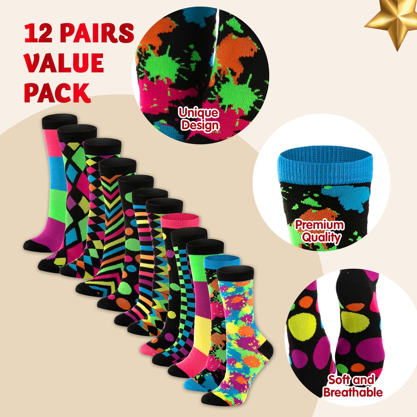Joyfy 12 Pairs Christmas Socks Women, Plush Crazy Novelty Christmas Socks, Women's Holiday Christmas Socks, Christmas Gifts