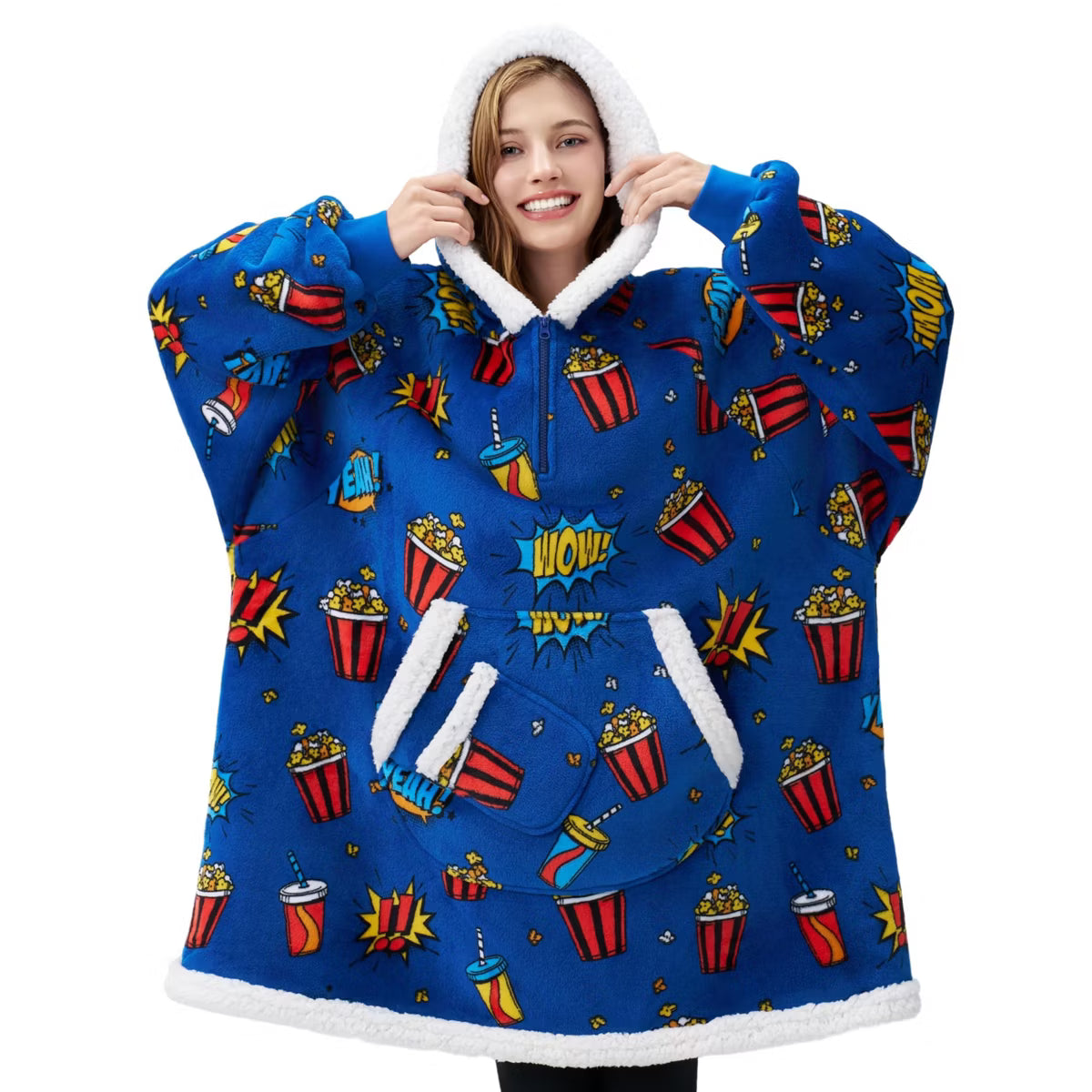 Joyfy Wearable Blanket Hoodie for Adults Gifts for Teen Girls Sister Women Fleece Printed Hooded Blanket Sweatshirt Warm Cozy with Pocket & Sleeves