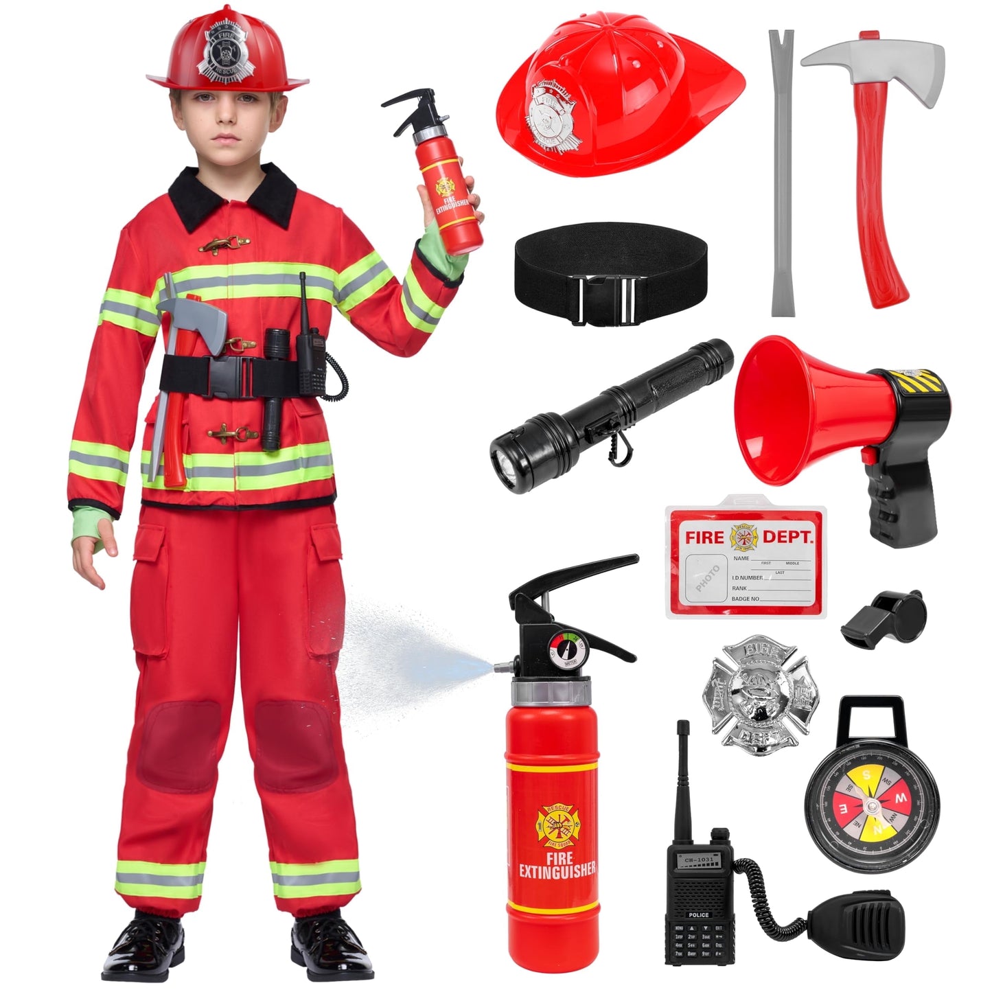 Joyfy Halloween Boys Fireman Costume, Firefighter Costume for Kids, Toddler Fireman Jumpsuit for Halloween Party Dress Up Cosplay