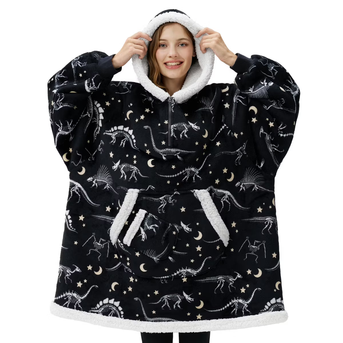 Joyfy Wearable Blanket Hoodie for Adults Gifts for Teen Girls Sister Women Fleece Printed Hooded Blanket Sweatshirt Warm Cozy with Pocket & Sleeves