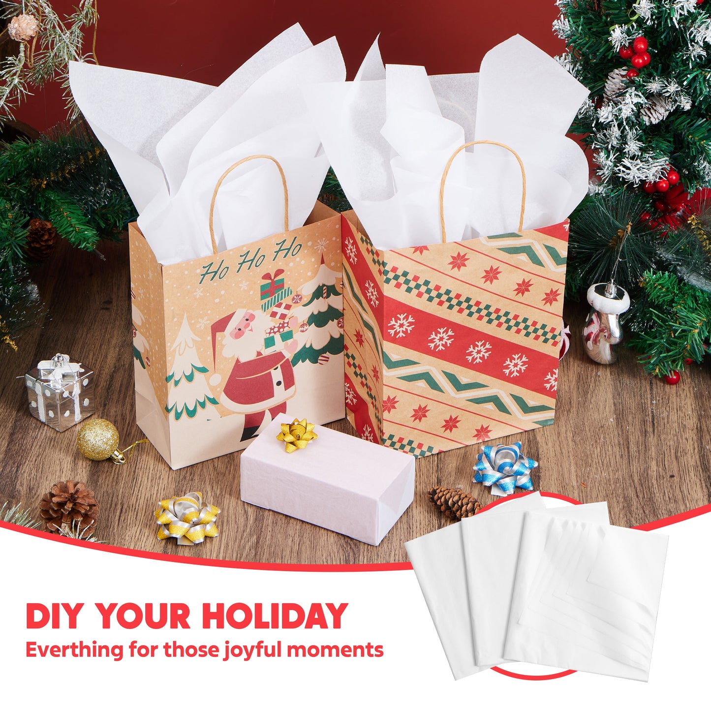 Joyfy 120 Sheets White Tissue Paper 20” x 20” Wrapping Accessory for Gift Wrap Christmas, Packing, DIY Arts & Crafts, Party Supplies and Wine Bottles