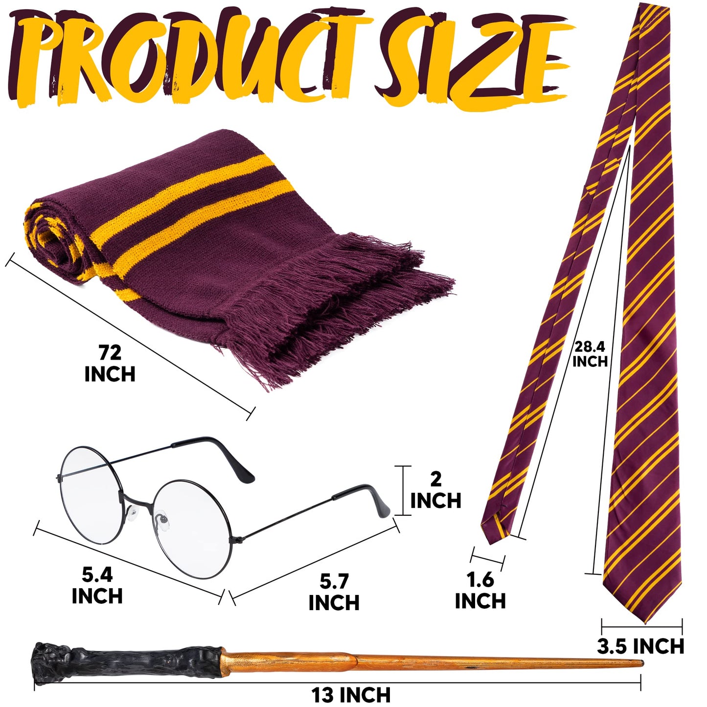 SYNCFUN 4 Pcs Halloween Wizard Costume Accessories Set with Glasses Tie Wand and Scarf,Cosplay Accessories for Kids and Adults Dress Up