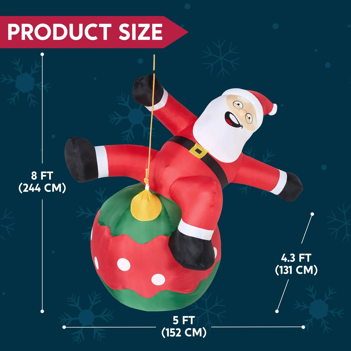 Joyfy 8 FT Christmas Inflatables Santa Outdoor Decorations,Christmas Swinging Santa on Ornament Blow Ups Yard with Built-in LEDs for Holiday Party Garden Lawn Decor