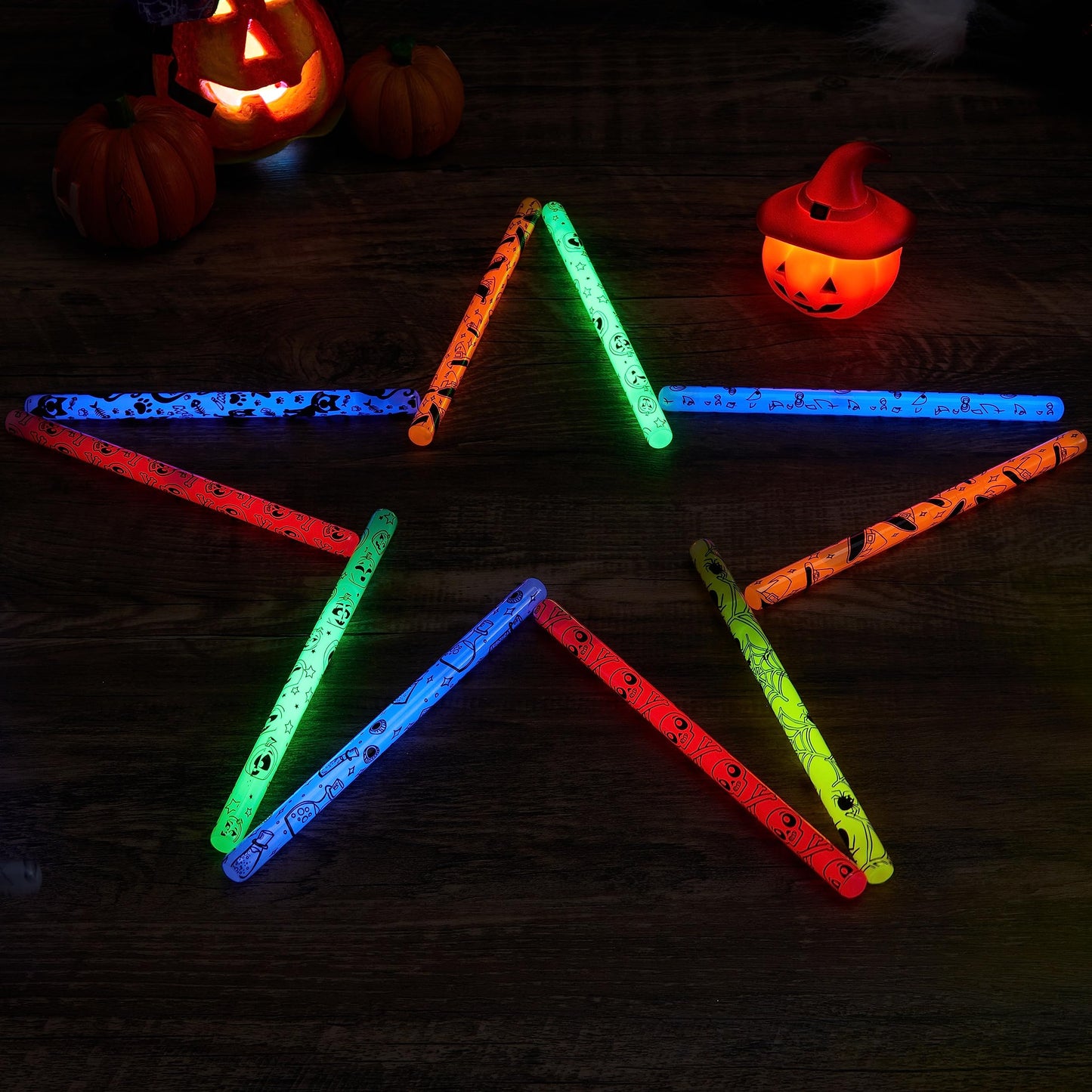 Sycnfun 24 Pcs Halloween Glow Sticks Bulk Party Pack,Hanging Wands Glow in The Dark Party Favors,Halloween Goodie Bag Fillers,Halloween Trinkets for Kids,Halloween Activities
