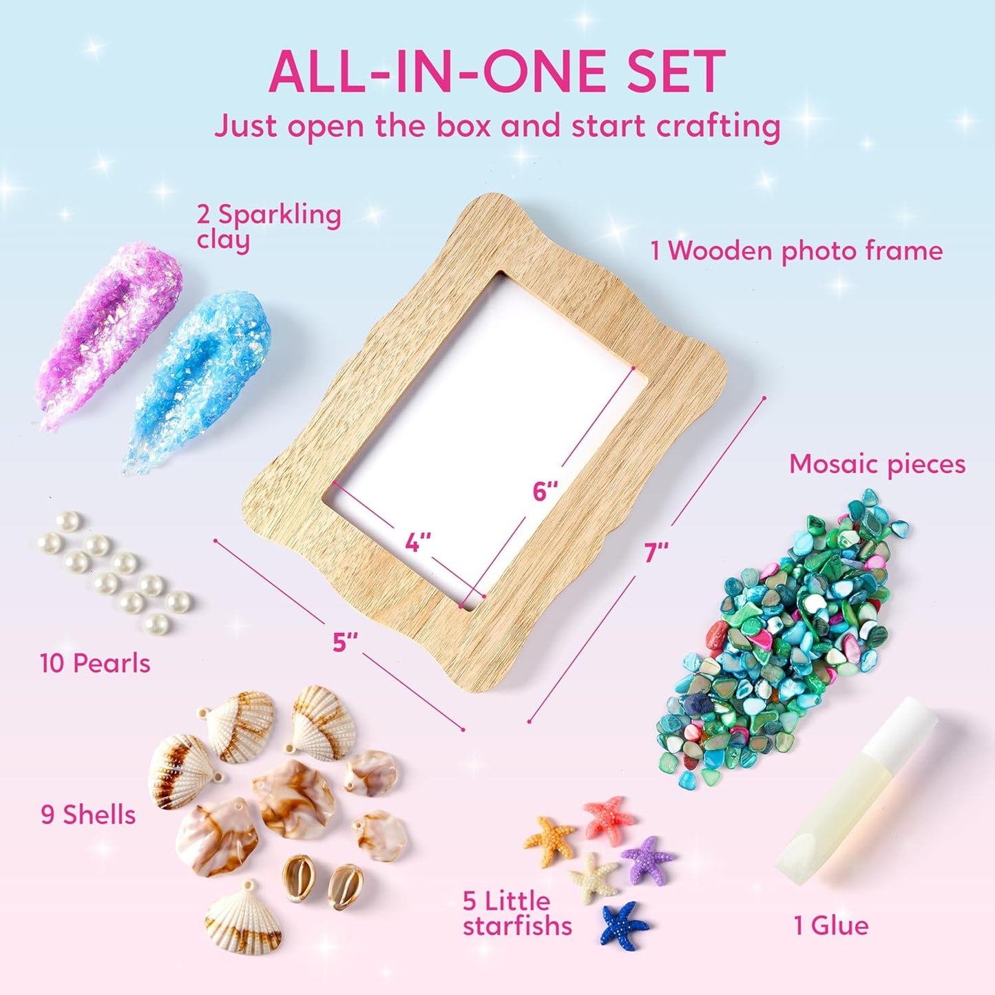 Klever Kits DIY Picture Frames Art Craft Kits for Kids, Make Your Own Mosaic Photo Frame Kit, Creative Gift for Girls Ages 6+