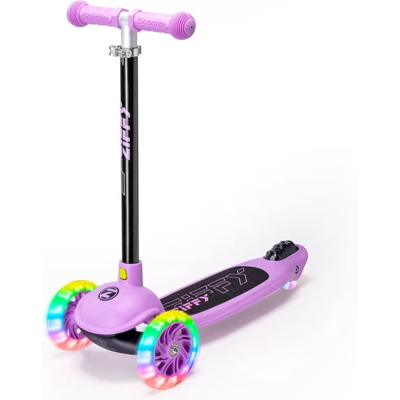 ZIFFY 3 Wheel Scooter for Kids 3-5, Toddler Kick Scooter with LED Light-Up Wheels for Boys and Girls - 5 Adjustable Heights, Lean-to-Steer Design, Supports up to 110 lbs-Purple