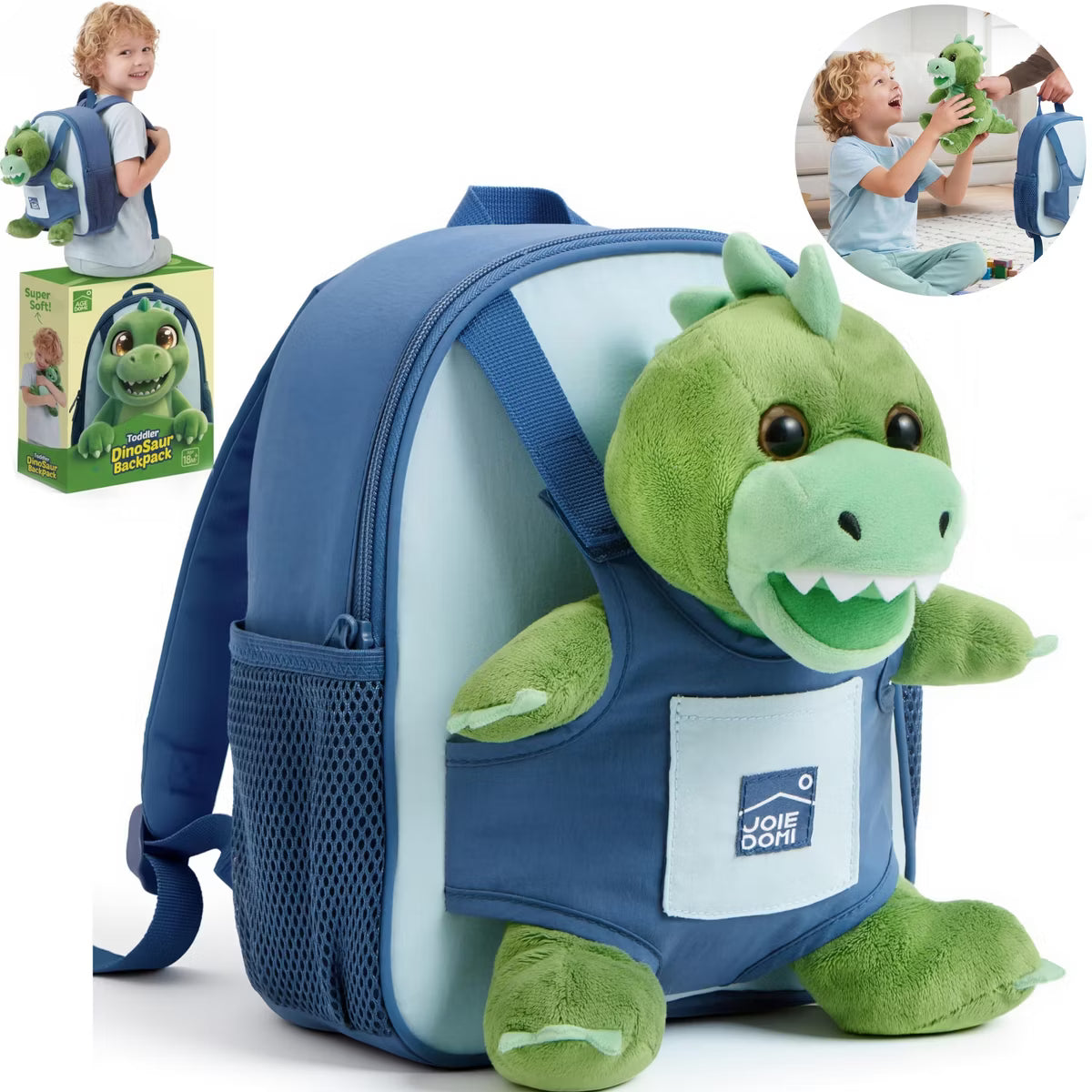 Joyfy Toddler Backpack for Boys Age 2-4 Kid Backpack with Detachable Dinosaur Toy Lightweight Christmas Birthday Gift for Preschool Boy Summer Travel