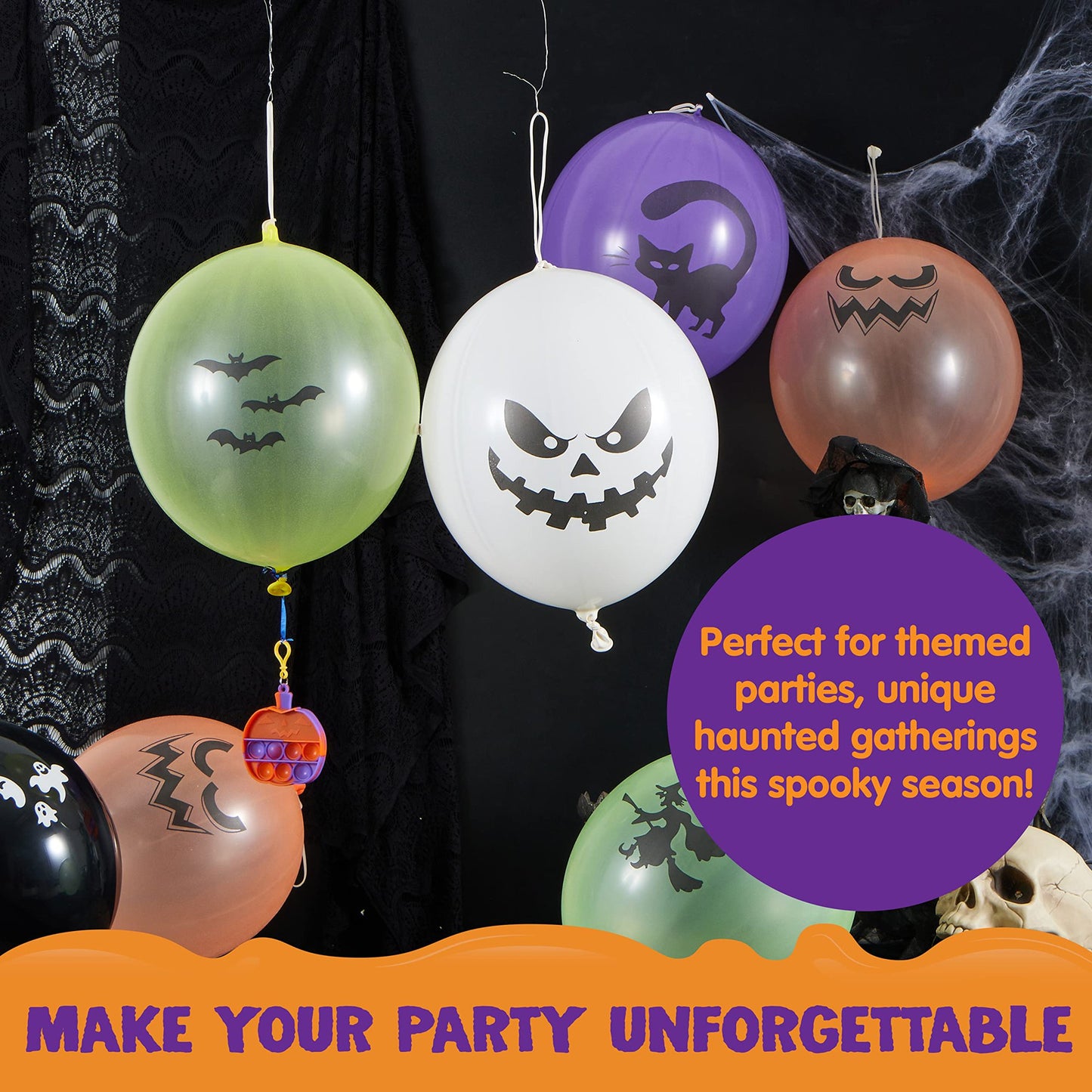 SYNCFUN 36 Pcs Halloween Punch Balloons,Halloween Toys for Kids,Halloween Party Favors Games,Halloween Treat Bag Fillers Prizes Goodies,Classroom Halloween Decorations