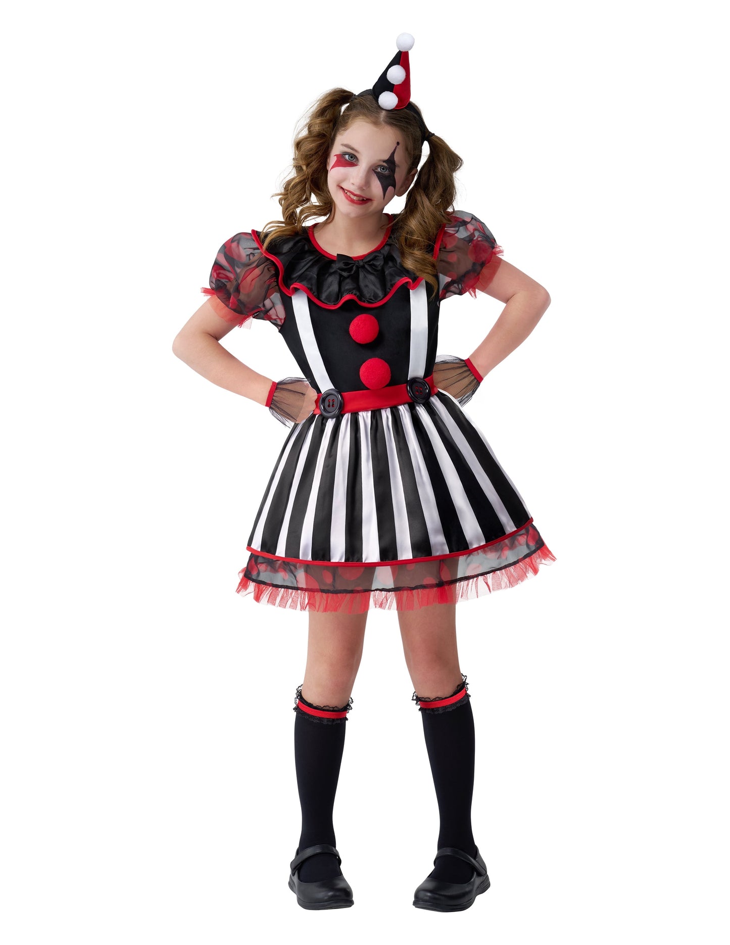 Joyfy Girls Clown Costume, Halloween Evil Clown Costume, Black and Red Jester Dress Outfits Set for Girls Halloween Party Dress Up Cosplay