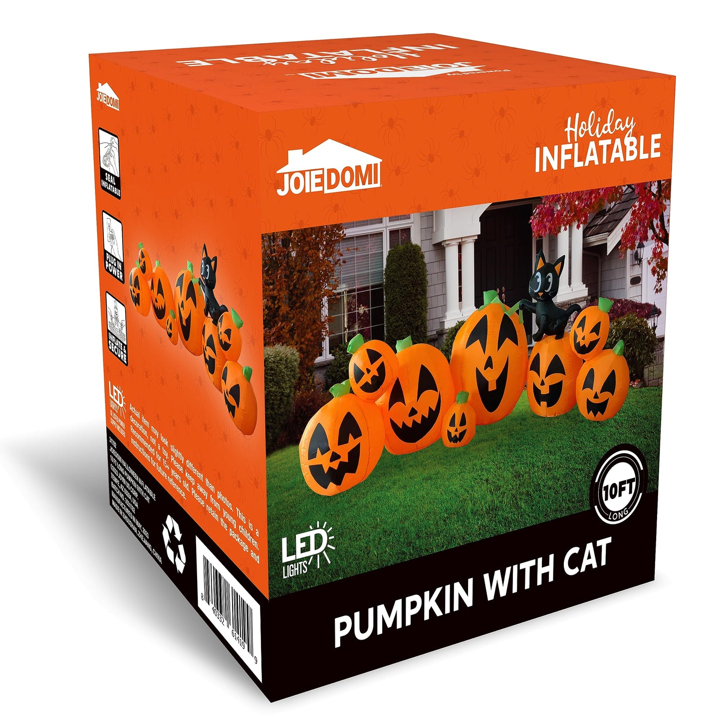 Syncfun 10 FT Halloween Inflatable Long Pumpkin with Witch's Cat Decorations Inflatables with Build-in LEDs,Halloween Decor Outdoor Blow Up Yard Decorations