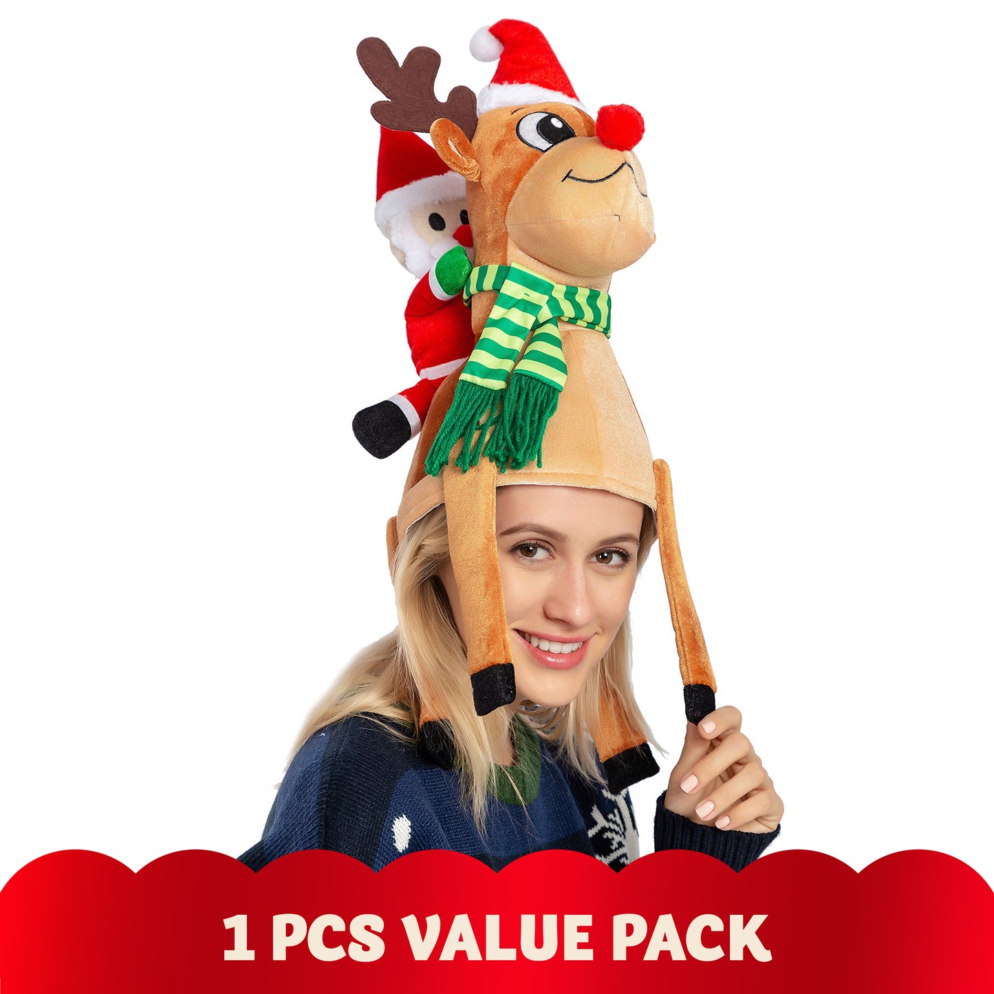 SYNCFUN Christmas Hat,Funny Hat Novelty Santa Hat Crazy Hats Reindeer Hat Christmas Party Cute Accessories