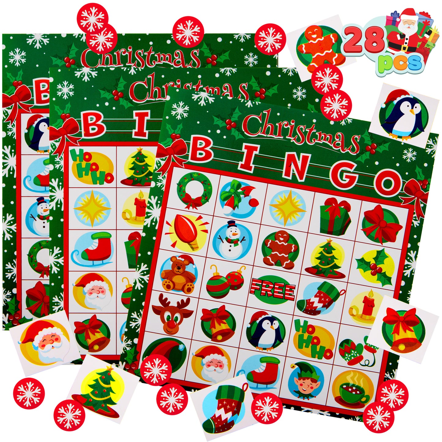 Joyfy 28 Players Christmas Bingo Card Games Set for Kids Xmas Party Board Games, Winter Bingo Card, School Classroom Charades Games, Party Supplies, Family Group Activity