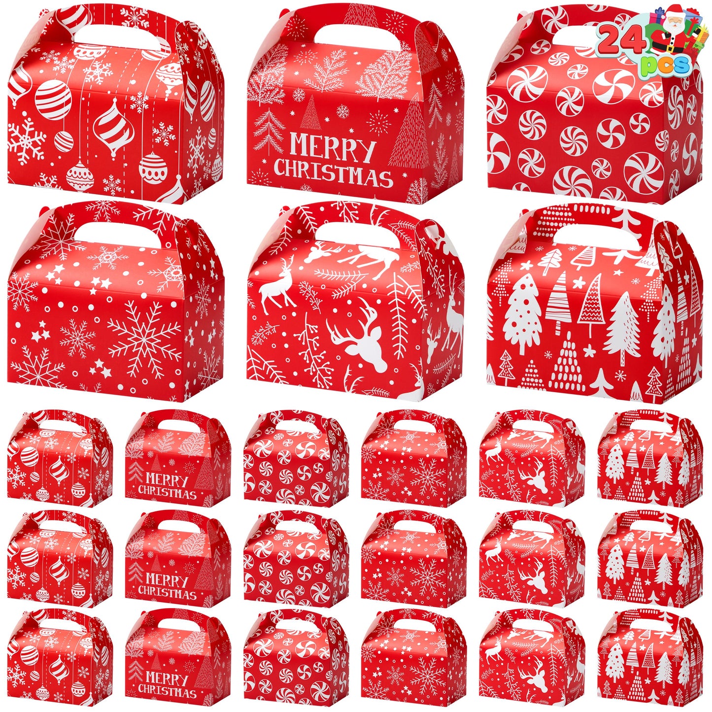 Joyfy 24 Pcs 3D Christmas House Gift Boxes for Holiday Xmas Presents, Goodie Paper Boxes, School Classroom Party Favor Supplies, Candy Treat Cardboard Cookie Wrapping Boxes