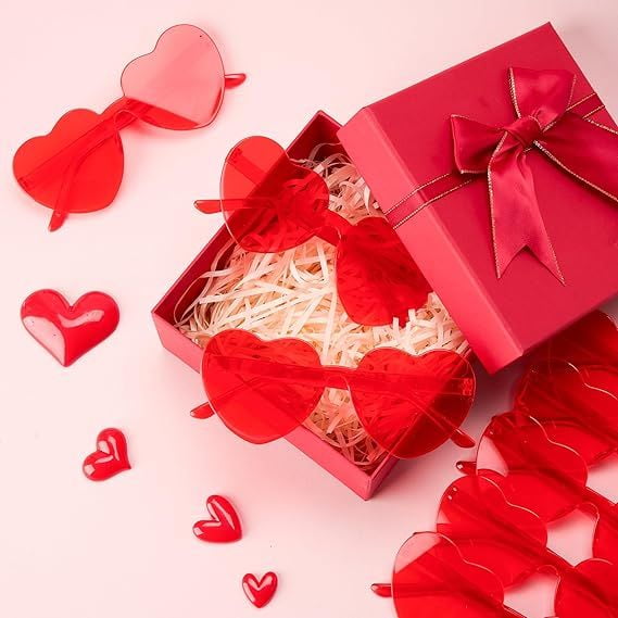 12 Packs Valentine's Day Heart Shaped Glasses for Kids, Rimless Sunglasses, Classroom Exchange Gift Valentines Party Favors