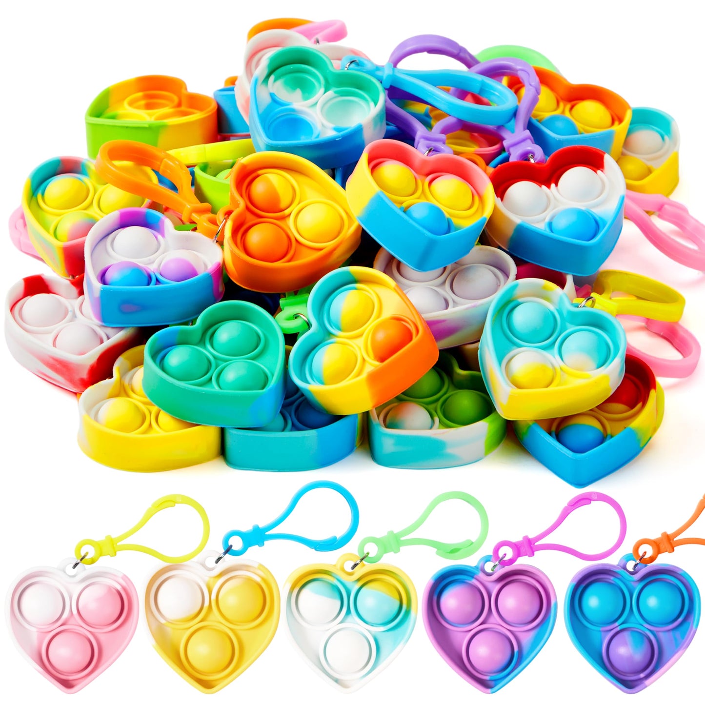JOYFY Heart Pop Fidget Keychain Mini Sensory Toys Bulk 30 Pack Party Favors for Kids, Goodie Bag Stuffers Fidget Toys, Valentines Gifts for Kids Classroom