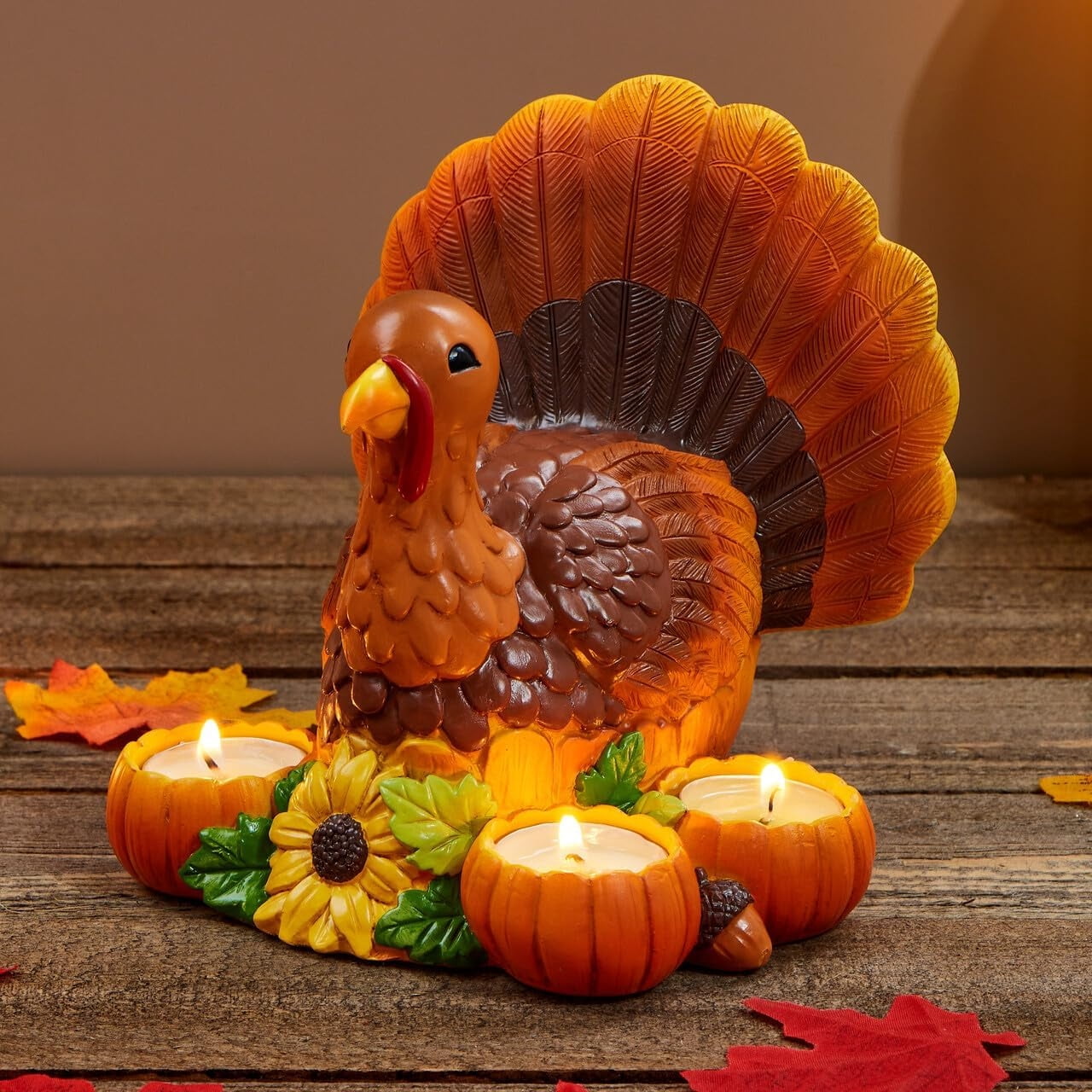 Joyfy Thanksgiving Candle Holders Tabletop Decor, Resin Turkey Figurines, Thanksgiving Decoration, Autumn Decor, Thanksgiving Fall Harvest Home Decorations, Indoor Kitchen Decor