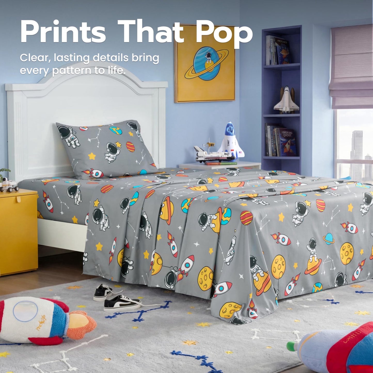 Joyfy Kids Twin Sheet Set Astronaut - 3 Piece Soft Microfiber Bed Sheets - Deep Pocket Wrinkle Free, Cozy Toddler Bedding Set, Fade Resistant Breathable for Boys Girls Teens