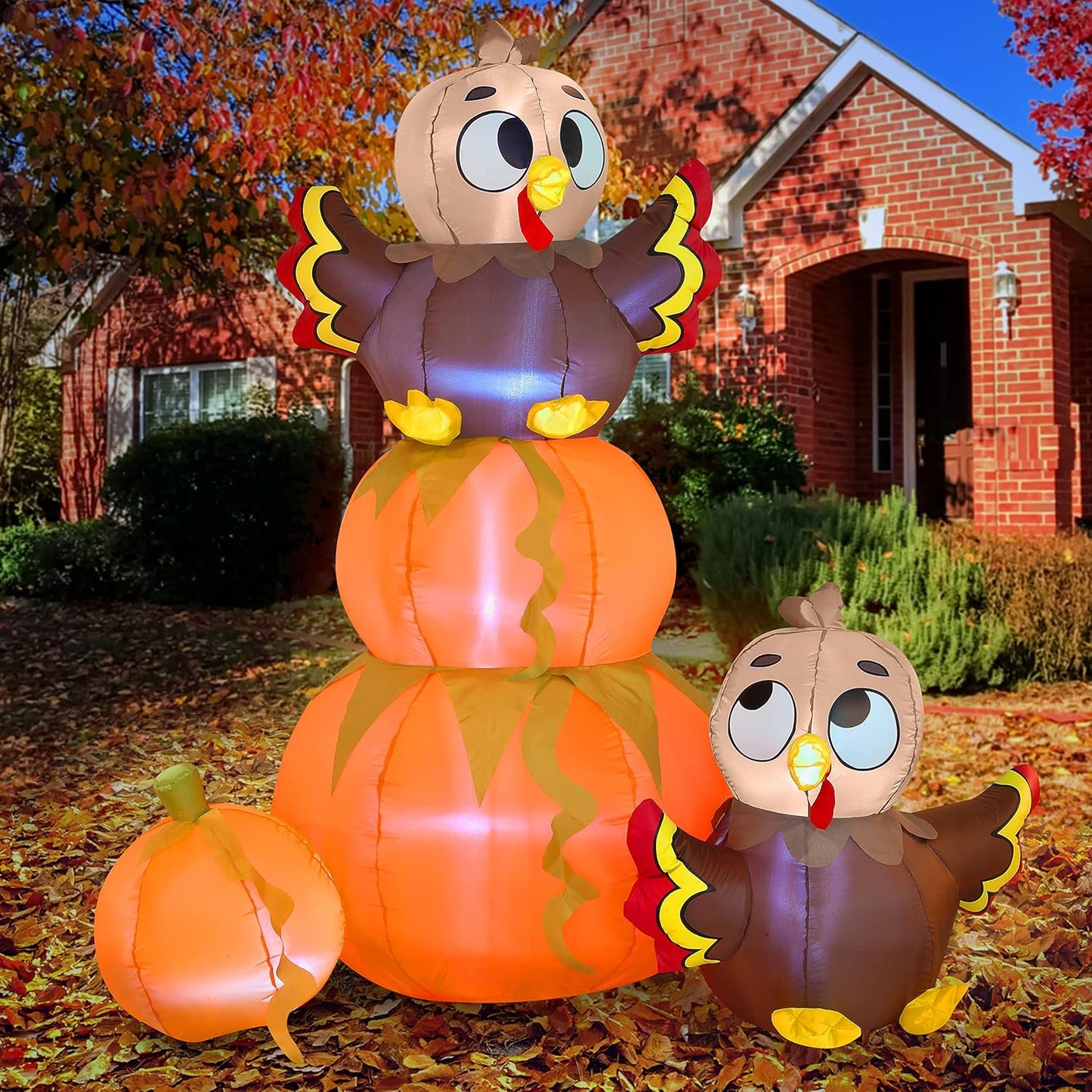 Joyfy 6 FT Thanksgiving Inflatable Stacking Pumpkin Turkey with Built-in LEDs, Blow Up Inflatables Turkey for Thanksgiving Outdoor Decorations,Halloween Inflatable Turkey for Yard Garden Decoration