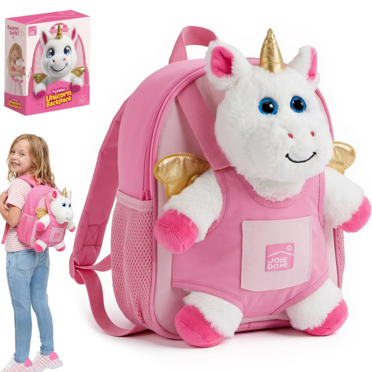 Joyfy Toddler Backpack for Girls Age 2-4 Kid Backpack with Detachable Unicor Toy Lightweight Christmas Birthday Gift for Preschool Girl Summer Travel