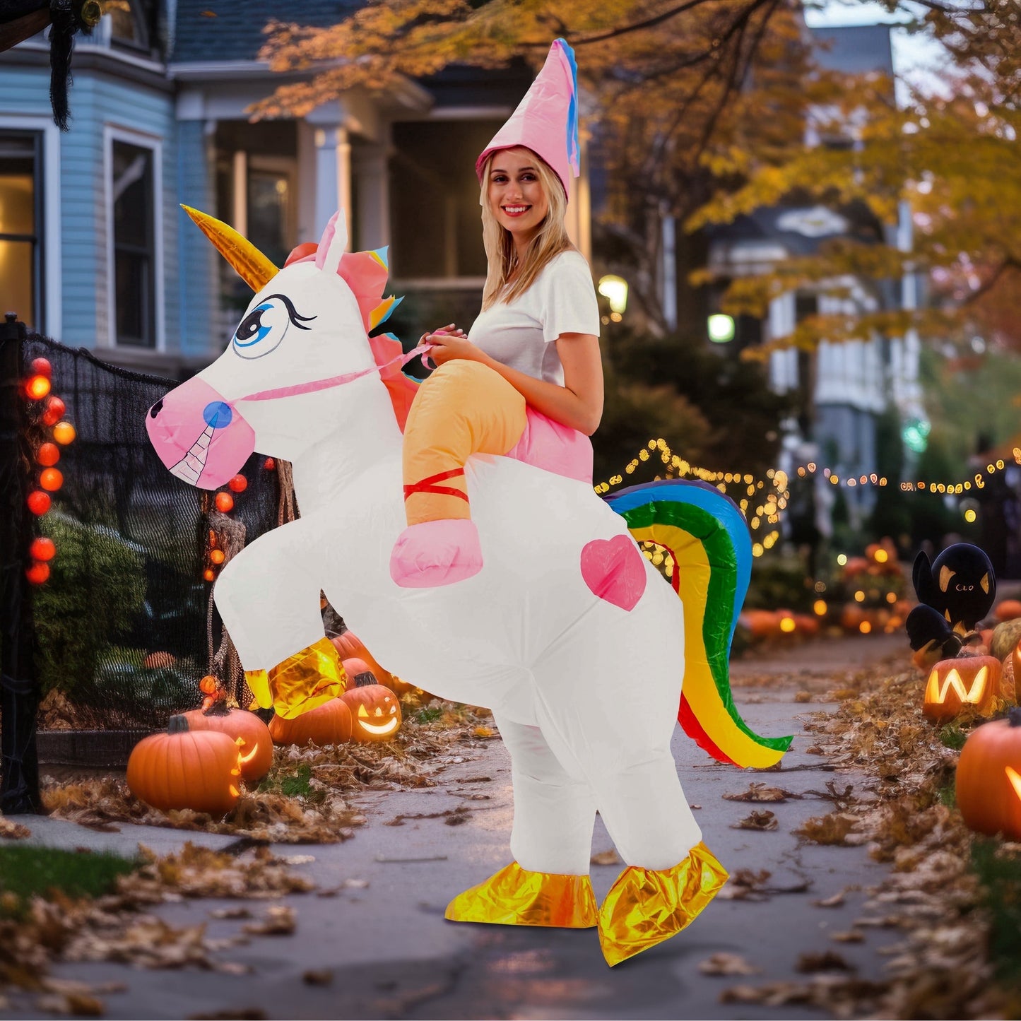 Joyfy Inflatable Costume for Adults, Ride-On Unicorn Inflatable Halloween Costume for Dress Up Party