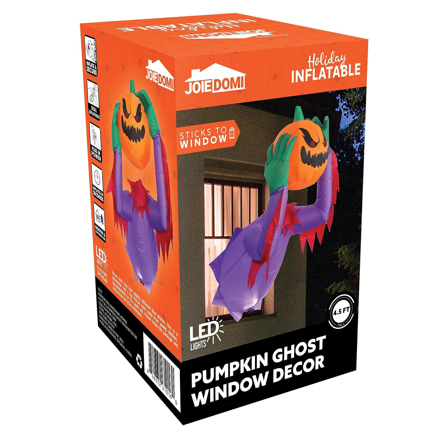SYNCFUN 4.5 FT Halloween Inflatable Pumpkin Ghost Broke Out from Window with Built-in LED and Red Eyes Blow Up Inflatable for Window Decoration Yard Garden Lawn Decor