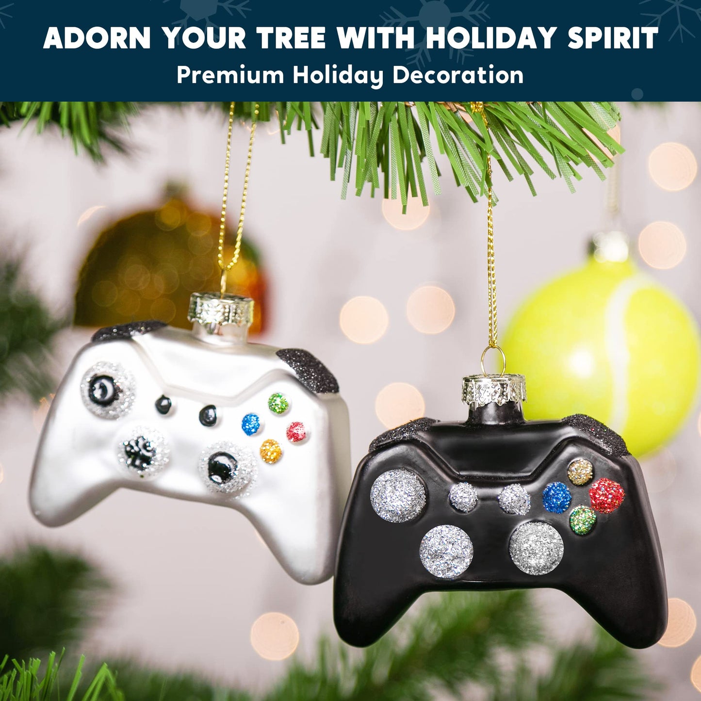 Joyfy 2PCS Glass Christmas Ornament Set,Video Game Ornament for Kids