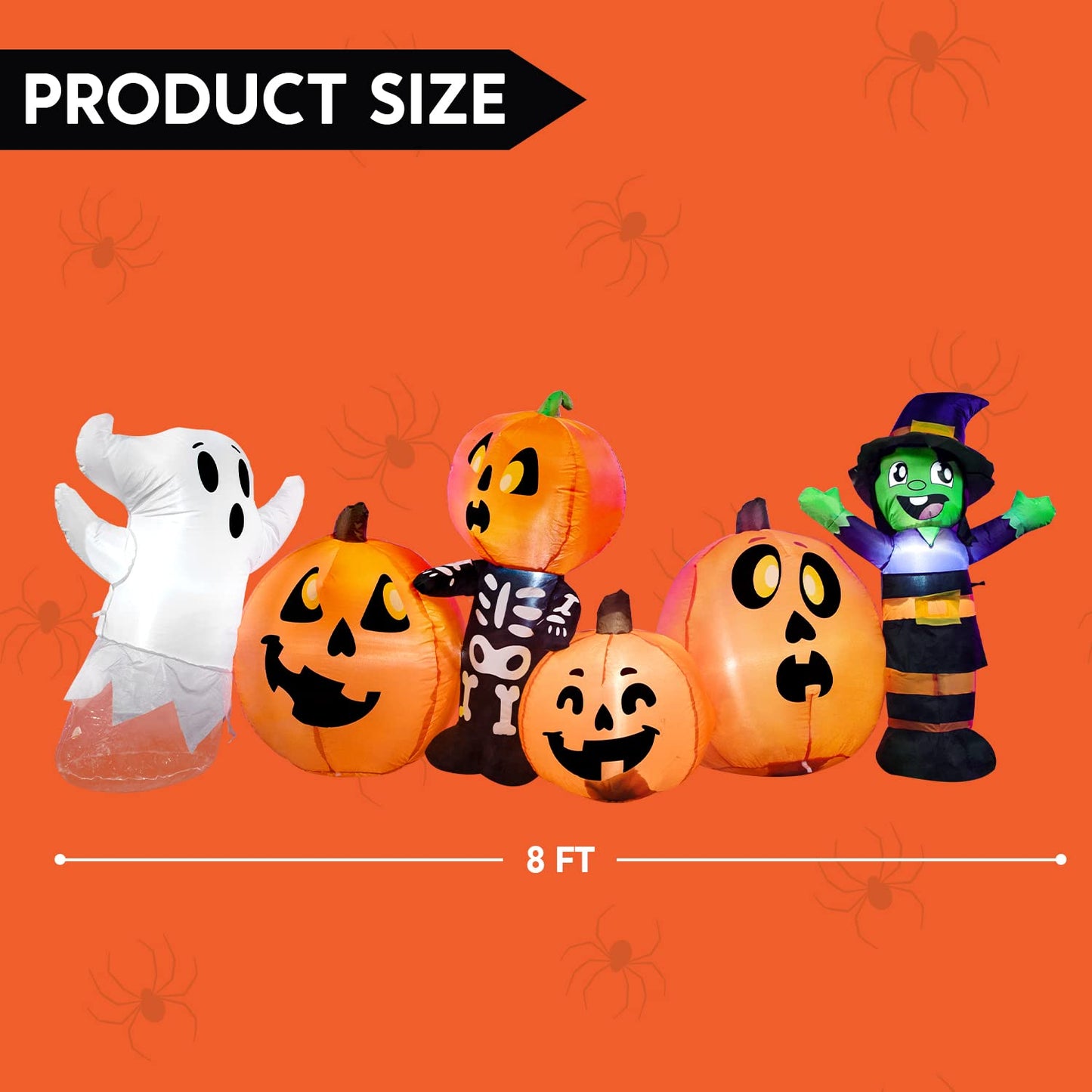 Syncfun 8 FT Halloween Inflatable Long Pumpkin Patch Decorations Inflatables with Build-in LEDs,Halloween Decor Outdoor Blow Up Yard Decorations