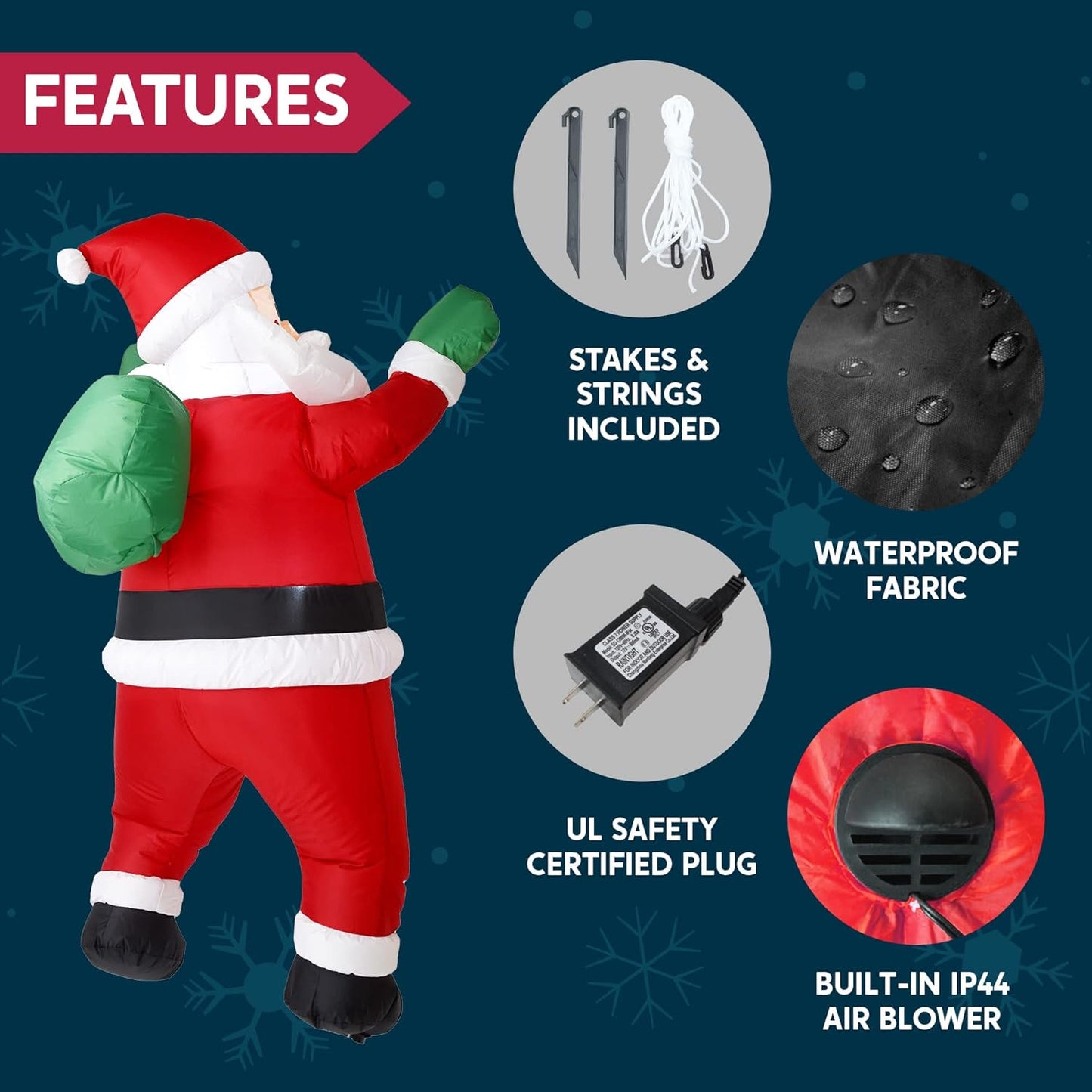 Joyfy 5.5 ft Christmas Inflatables Santa Outdoor Decorations,Christmas Hanging Santa with Gift Bag Blow Ups Yard with Built-in LEDs for Holiday Party Garden Lawn Decor