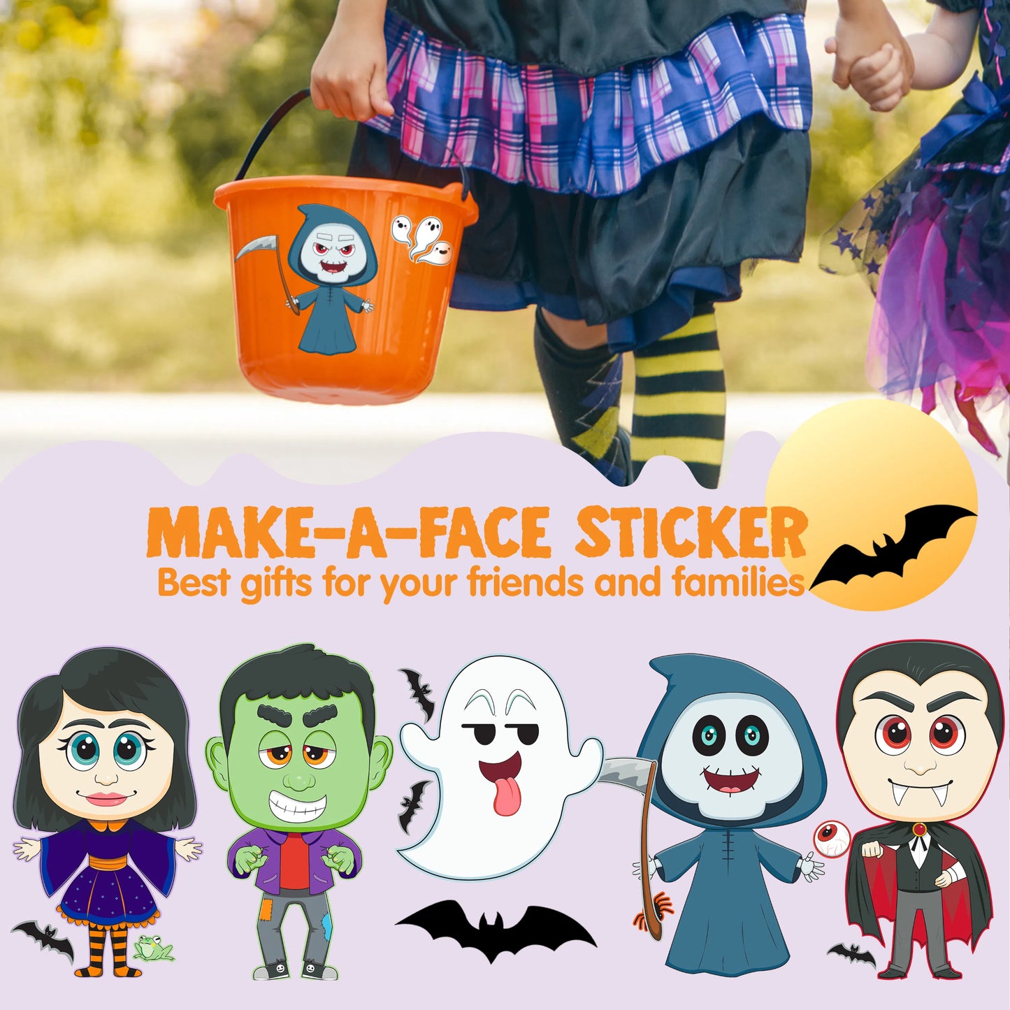SYNCFUN 36 Pcs Halloween Stickers Make a Face Halloween Characters Stickers for Kids,Witch Vampire Self Adhesive DIY Decorations Stickers Fall Stickers Party Favors for Kids,Halloween Craft