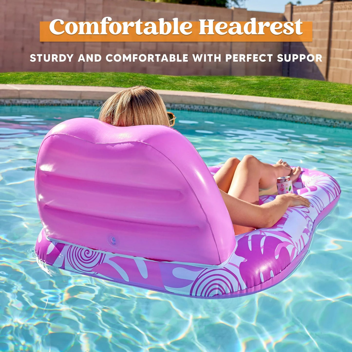 Syncfun Pool Lounge Float for Adult, Inflatable Pool Floats Lounger Raft Floaties with Cup Holders, Pink Pool Chair