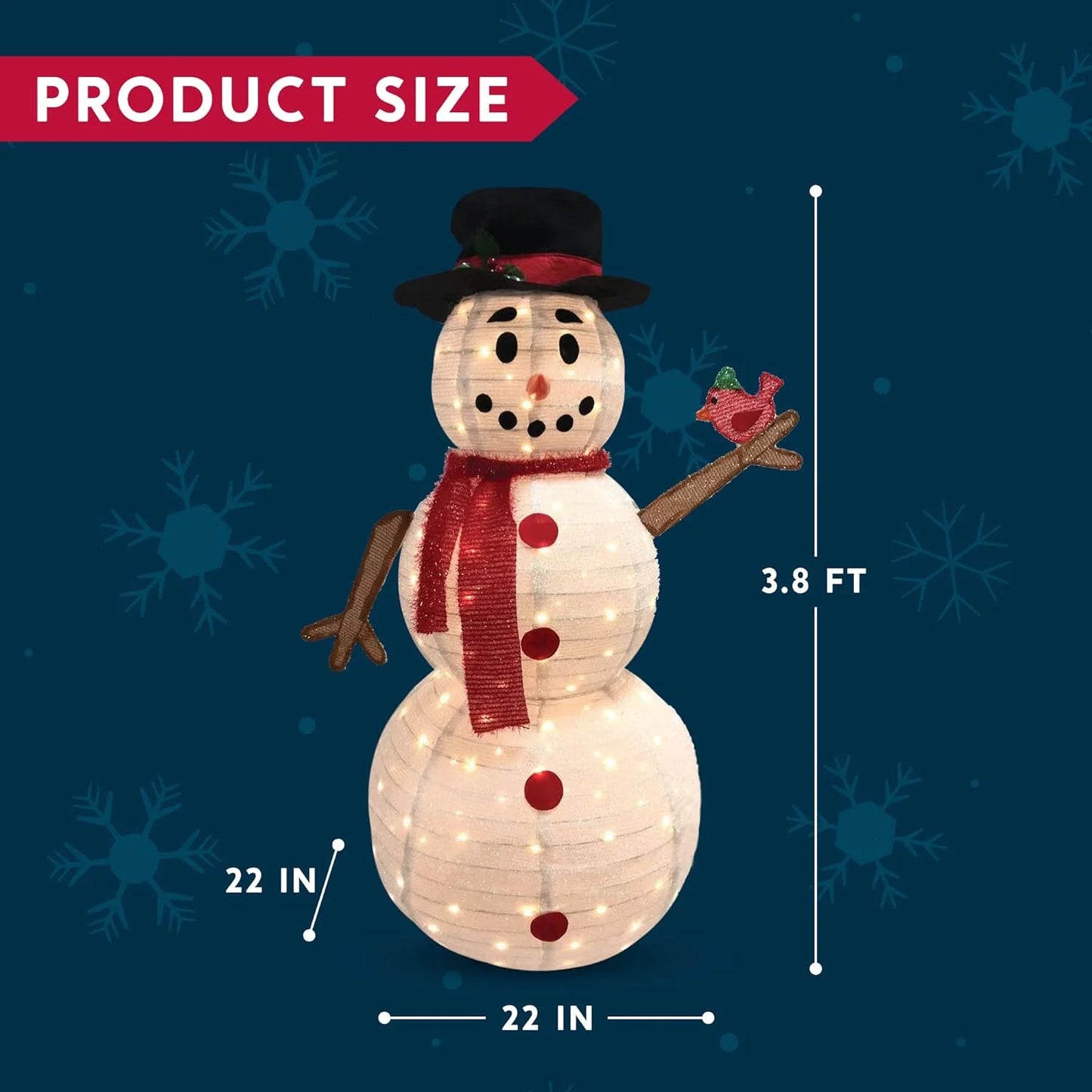 SYNCFUN Snowman Yard Light Christmas Outdoor Decorations,160 LED Collapsible Snowman Christmas Decorations,Christmas Yard Light with Stakes Holiday Decor,Snowman with Bird