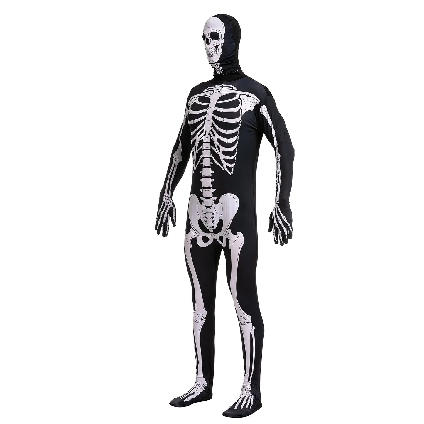 Spooktacular Creations Skeleton Bodysuit Halloween Men Costume with Hood for Adults Themed Parties, Halloween.M