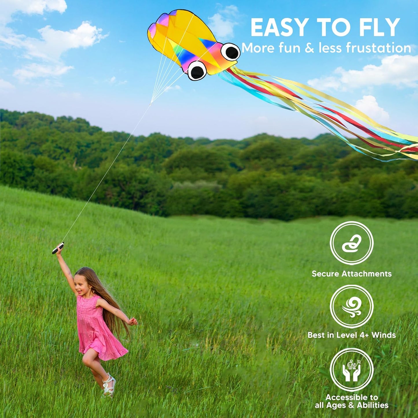 JOYFY Large Octopus Kite Easy to Fly for Kids and Adults, Large Beach Kite for Outdoor Games and Activities
