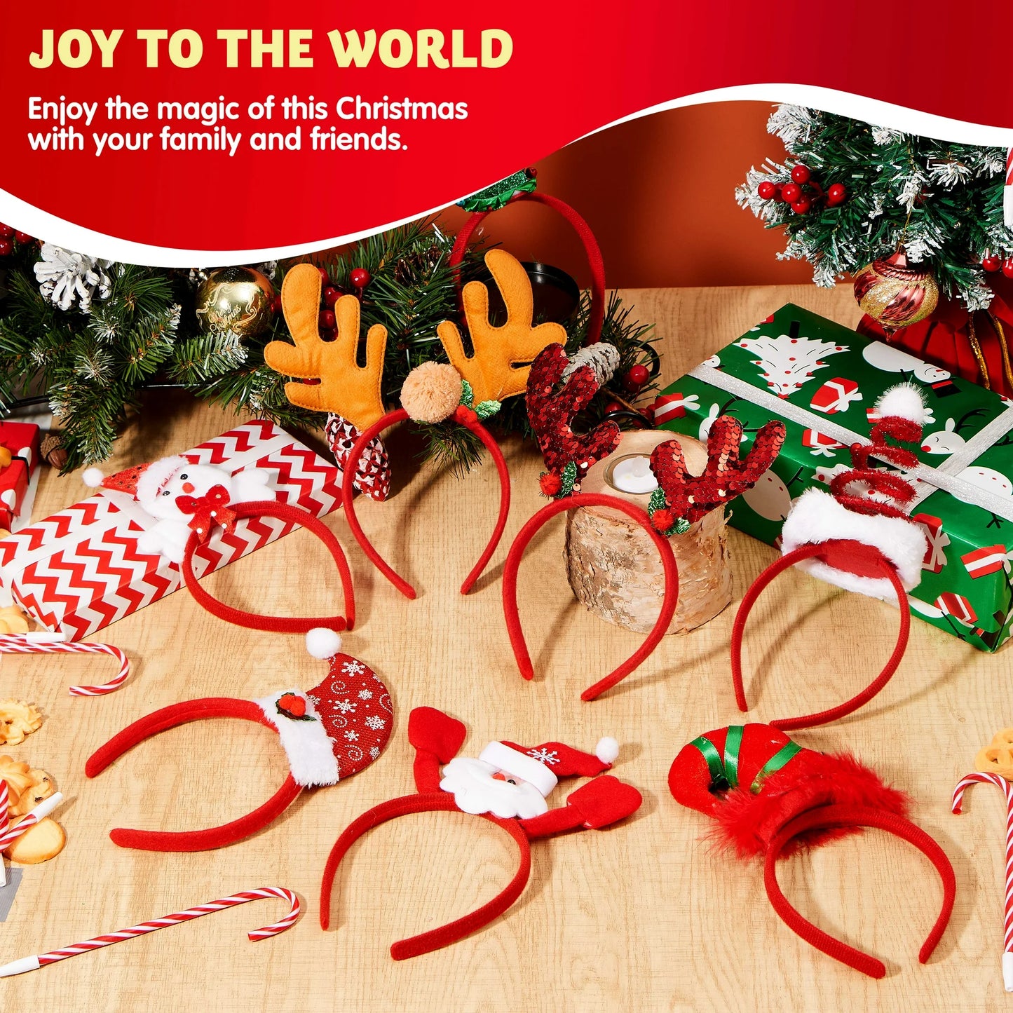SYNCFUN 8 Pcs Christmas Headbands, Christmas Headwear Christmas Costume Accessories for Women Kids Holiday Party Favors Photo Props ONE Size FIT ALL