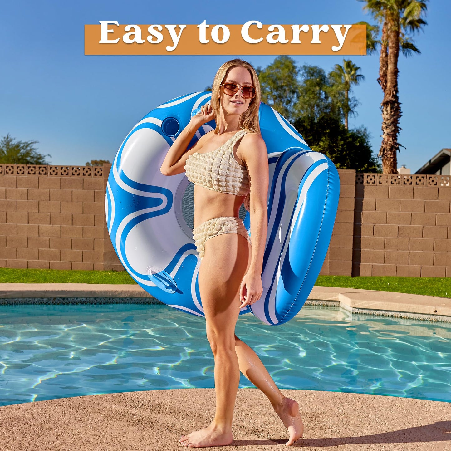 SYNCFUN Inflatable Pool Float Chair with Backrest, Floating Pool Chair Lounge Floats for Swimming Pool Water Chair Pool Lounger with Cup Holder Pool Toys Party Floaties for Adults