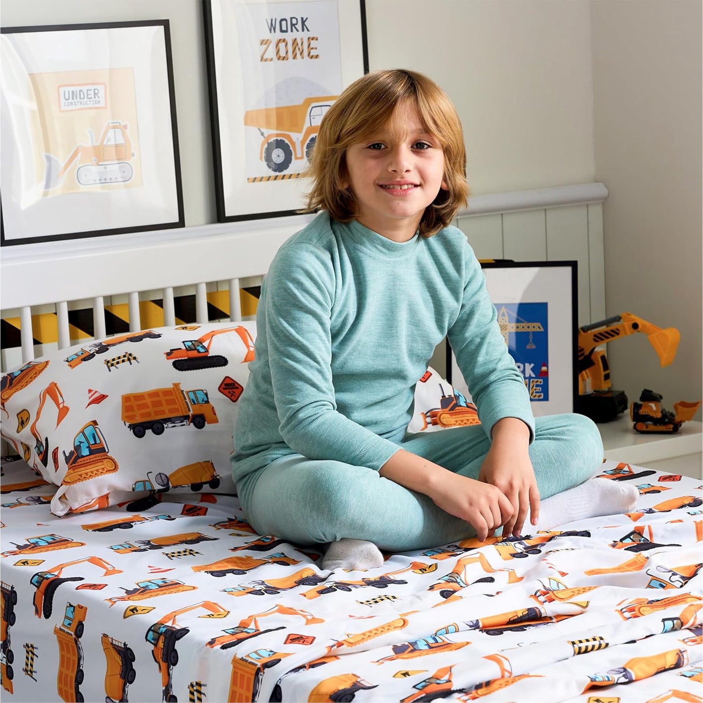 Joyfy Construction Vehicle Bed Sheet Set for Kids, Twin 3-Piece Soft Microfiber Sheets with Deep Pocket, Wrinkle & Fade Resistant Toddler Bedding for Boys